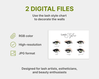 Eyelash Extension Style Chart | Ready to Print Digital JPEG Files | Esthetician Lash Artist Branding | Wall Art for Eyelash Salon Décor