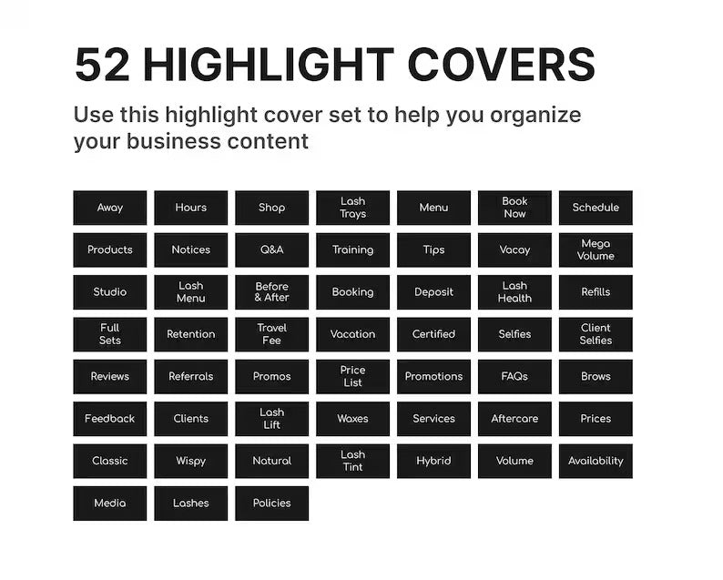 Eyelash Extension Instagram Highlight Covers | JPEG Ready to Use 52x Digital Files | For Professional Eyelash Artist and Salon