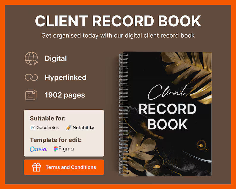 Digital Eyelash Extension Client Record Book w/ Hyperlinks | Unlimited Bundle | Compatible with Notability & GoodNotes + Canva and Figma