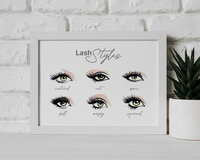 Eyelash Extension Style Chart | Ready to Print Digital JPEG Files | Esthetician Lash Artist Branding | Wall Art for Eyelash Salon Décor