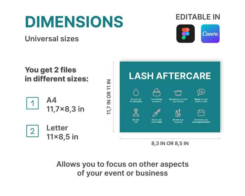 Lash Extensions Aftercare Card Templates | Easy to Edit & Print Canva and Figma Digital Files |For Customer-Orientated Lash Artist and Salon