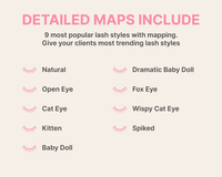 Eyelash Map Style Sheets | PDF, JPEG & PNG Digital Files w/ 9x trendy lash styles and 3x fan length | Professional Eyelash Extensions Guide