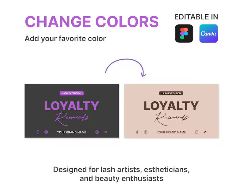 Eyelash Extension Loyalty Card | PDF, PNG + Canva & Figma links Easy to Use | Digital Files | For Professional Eyelash Artist and Salon